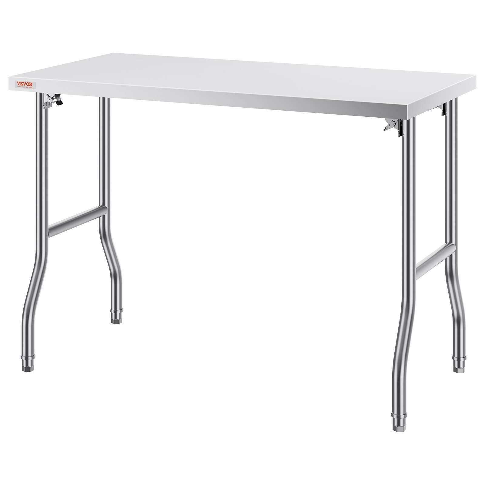 VEVOR stainless steel kitchen island with sleek design and sturdy tubular legs.