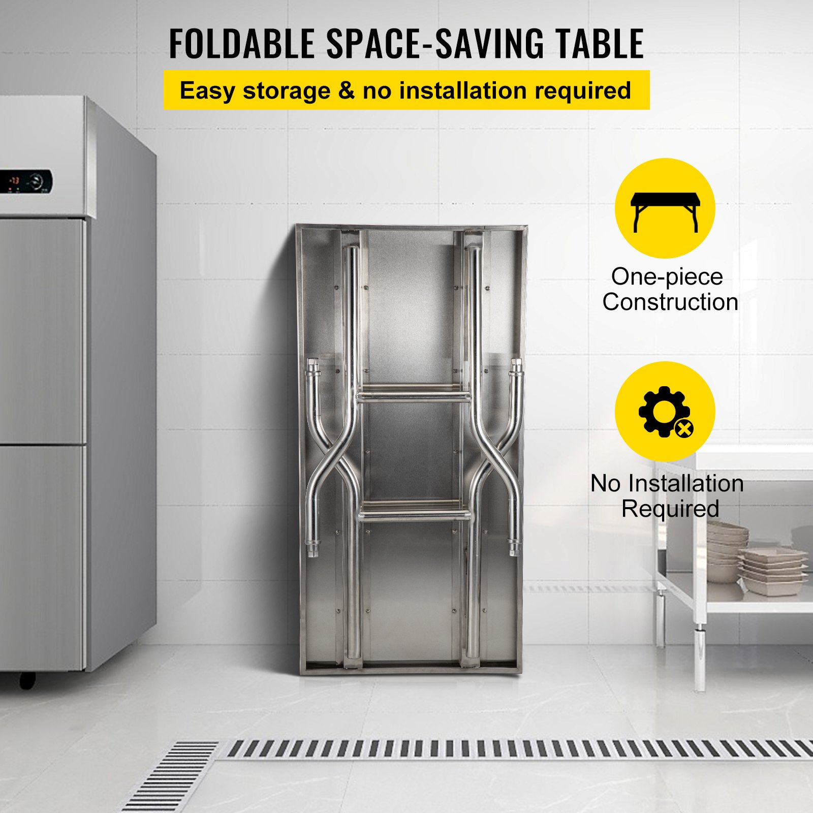 VEVOR Commercial Worktable Workstation 121.9x61 cm Folding Commercial Prep Table, Heavy-duty Stainless Steel Folding Table with 299.8 kg Load, Kitchen Work Table, Silver Stainless Steel Kitchen Island