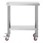 VEVOR Stainless Steel Work Table 762 x 305 x 864 mm, 317 kg Load Capacity with 4 Wheels, 3 Adjustable Height Levels, Heavy Duty Food Prep Worktable for Commercial Kitchen Restaurant, Silver