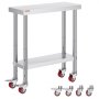 VEVOR Stainless Steel Catering Work Table 30x12 Inch Commercial Kitchen Table with 4 Wheels Commercial Food Prep Workbench with Flexible Adjustment Shelf for Kitchen Prep Table