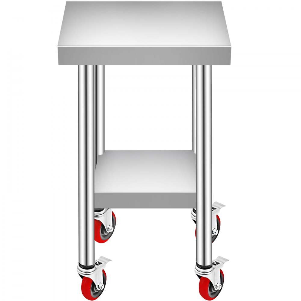 VEVOR Stainless Steel Work Table 30 x 18 x 34 Inch, 700 LBS Load Capacity with 4 Wheels, 3 Adjustable Height Levels, Heavy Duty Food Prep Worktable for Commercial Kitchen Restaurant, Silver