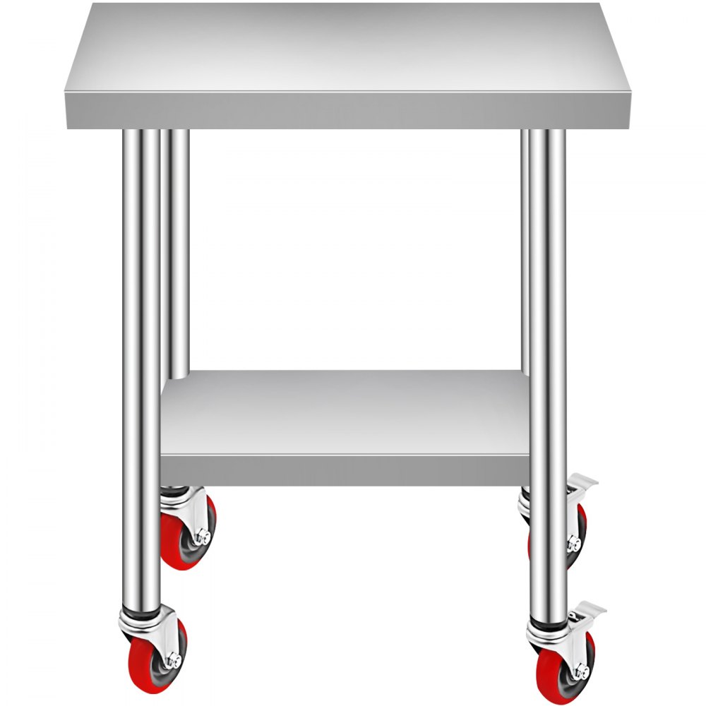 VEVOR Stainless Steel Work Table 30 x 18 x 34 Inch, 700 LBS Load Capacity with 4 Wheels, 3 Adjustable Height Levels, Heavy Duty Food Prep Worktable for Commercial Kitchen Restaurant, Silver