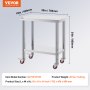 VEVOR Stainless Steel Catering Work Table 30x18 Inch Commercial Kitchen Table with 4 Wheels Commercial Food Prep Workbench with Flexible Adjustment Shelf for Kitchen Prep Table