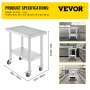 762x457mm Stainless Steel Bench Commercial Work Bench Food Prep Table w/Wheels