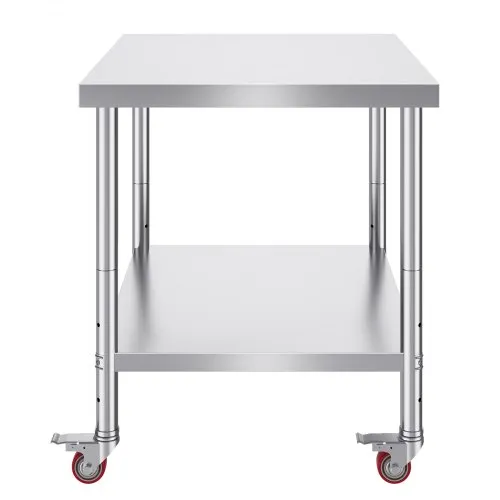 36"x24" Stainless Steel Work Table With Casters & Adjustable Feet - Commercial Kitchen/Restaurant Grade