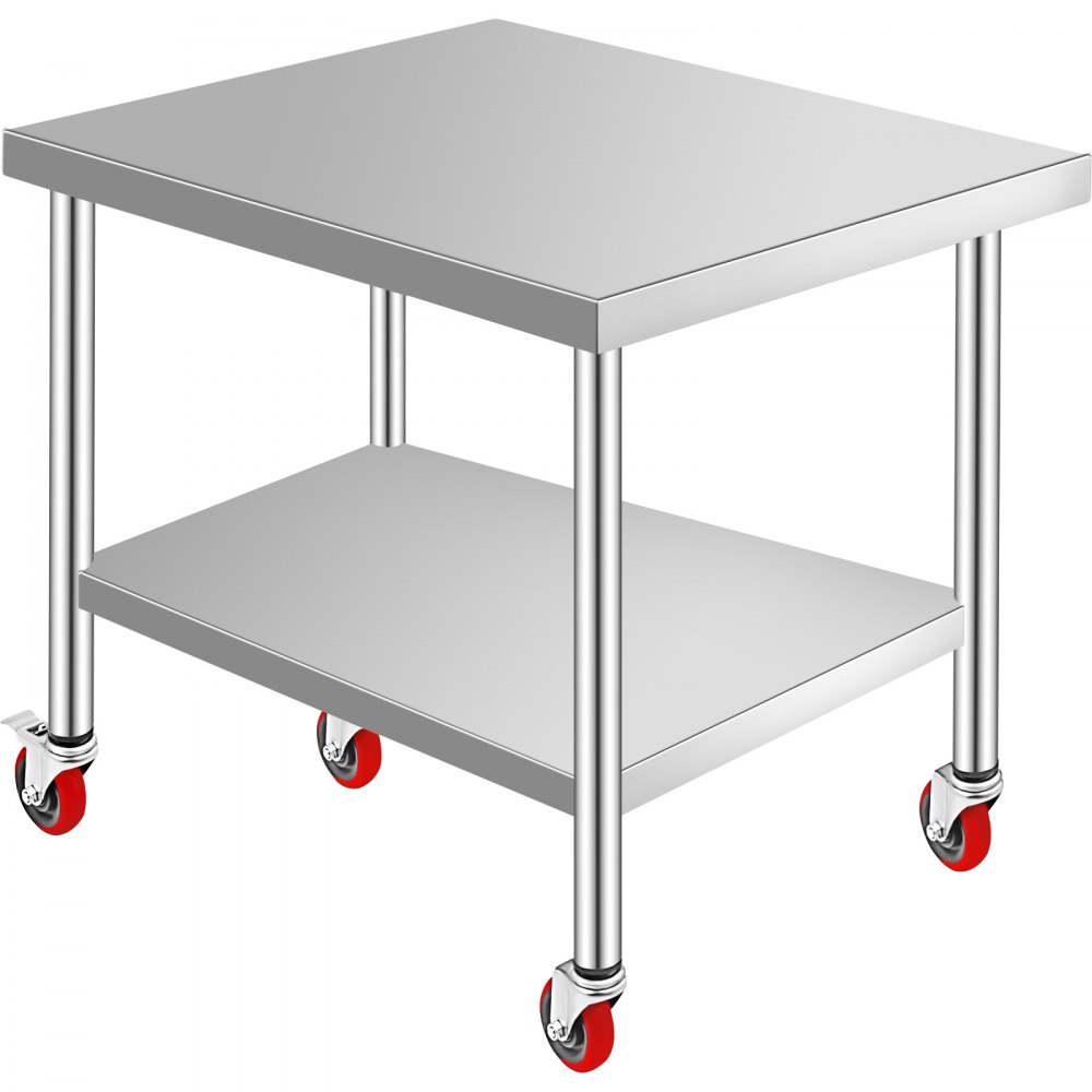 VEVOR Stainless Steel Work Table 36 x 30 x 34 Inch, 700 LBS Load Capacity with 4 Wheels, 3 Adjustable Height Levels, Heavy Duty Food Prep Worktable for Commercial Kitchen Restaurant, Silver