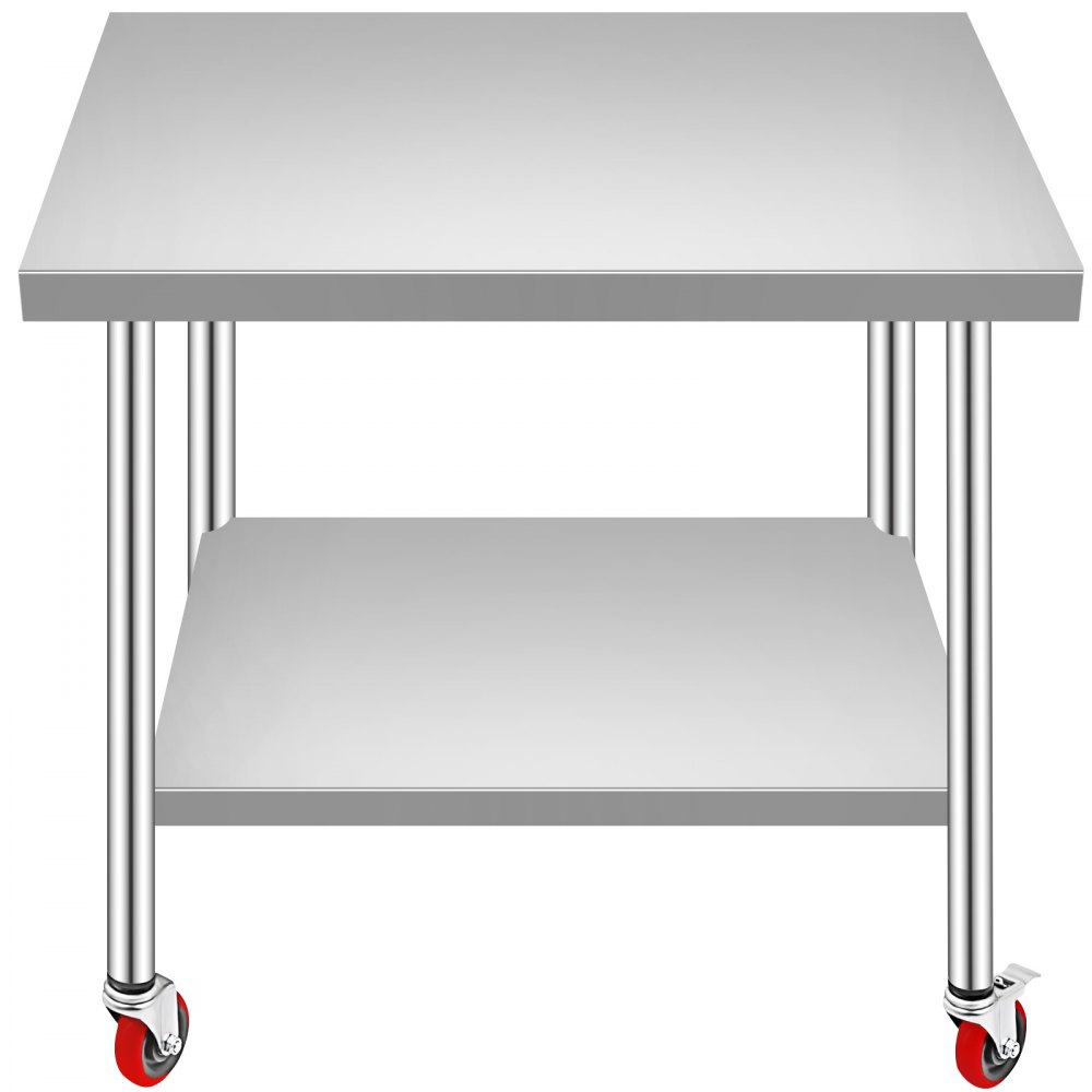 VEVOR Stainless Steel Work Table 36 x 30 x 34 Inch, 700 LBS Load Capacity with 4 Wheels, 3 Adjustable Height Levels, Heavy Duty Food Prep Worktable for Commercial Kitchen Restaurant, Silver