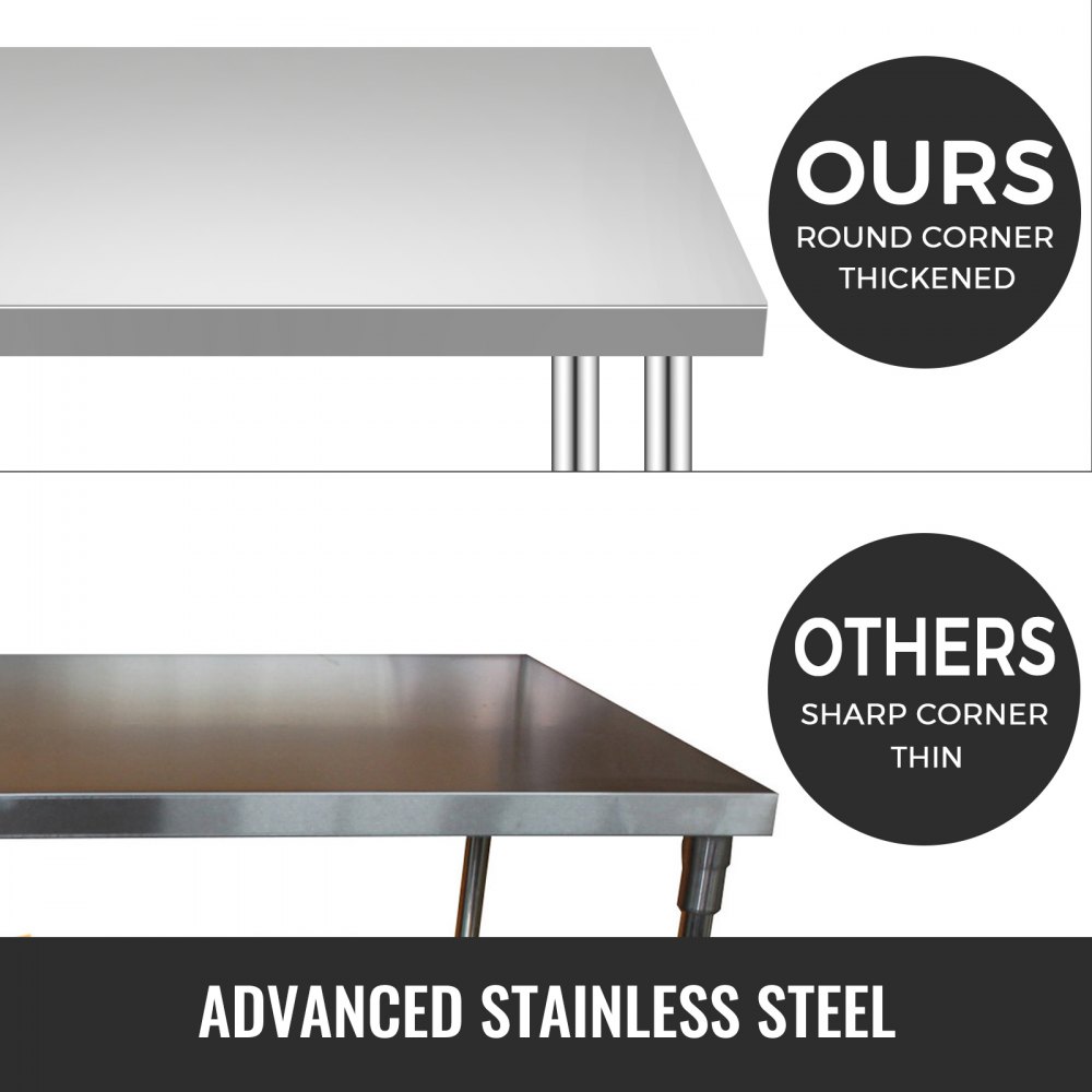 VEVOR Stainless Steel Work Table 36 x 30 x 34 Inch, 700 LBS Load Capacity with 4 Wheels, 3 Adjustable Height Levels, Heavy Duty Food Prep Worktable for Commercial Kitchen Restaurant, Silver