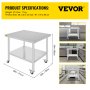 VEVOR Stainless Steel Catering Work Table 30x36 Inch Commercial Kitchen Table with 4 Wheels Commercial Food Prep Workbench With Flexible Adjustment Shelf for Kitchen Prep Table