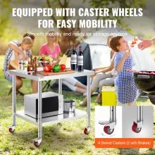 VEVOR Stainless Steel Catering Work Table 30x36 Inch Commercial Kitchen Table with 4 Wheels Commercial Food Prep Workbench with Flexible Adjustment Shelf for Kitchen Prep Table