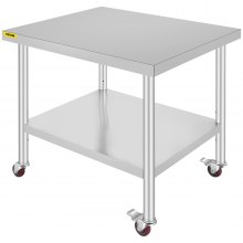 VEVOR 30x36x34 Inch Stainless Steel Work Table 3-Stage Adjustable Shelf with 4 Wheels Heavy Duty Commercial Food Prep Worktable with Brake for Kitchen Prep Work