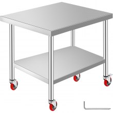 VEVOR Stainless Steel Work Table 36 x 30 x 34 Inch, 700 LBS Load Capacity with 4 Wheels, 3 Adjustable Height Levels, Heavy Duty Food Prep Worktable for Commercial Kitchen Restaurant, Silver