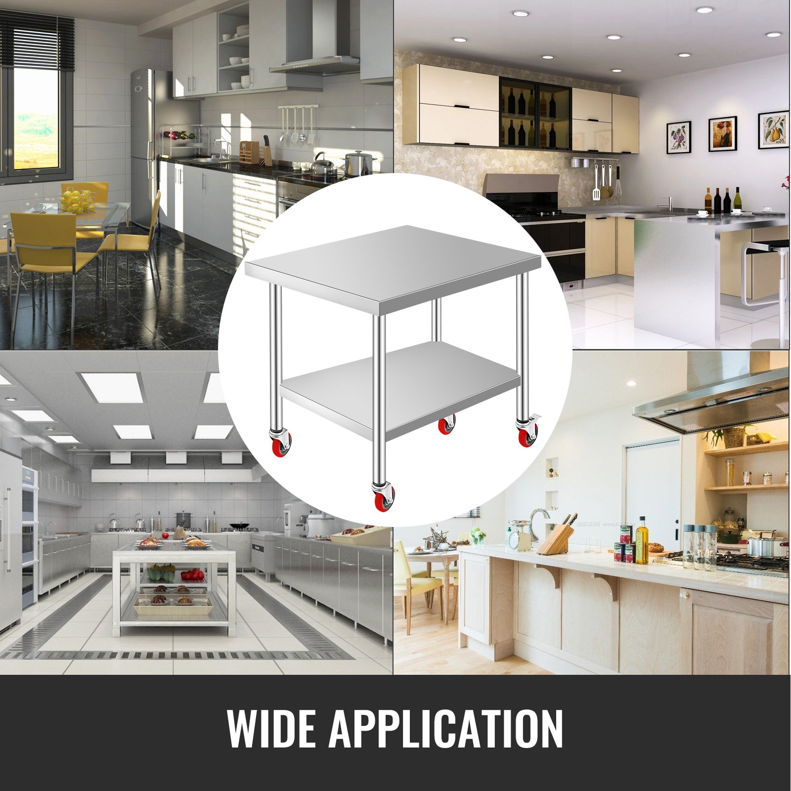 VEVOR Stainless Steel Work Table 36 x 30 x 34 Inch, 700 LBS Load Capacity with 4 Wheels, 3 Adjustable Height Levels, Heavy Duty Food Prep Worktable for Commercial Kitchen Restaurant, Silver