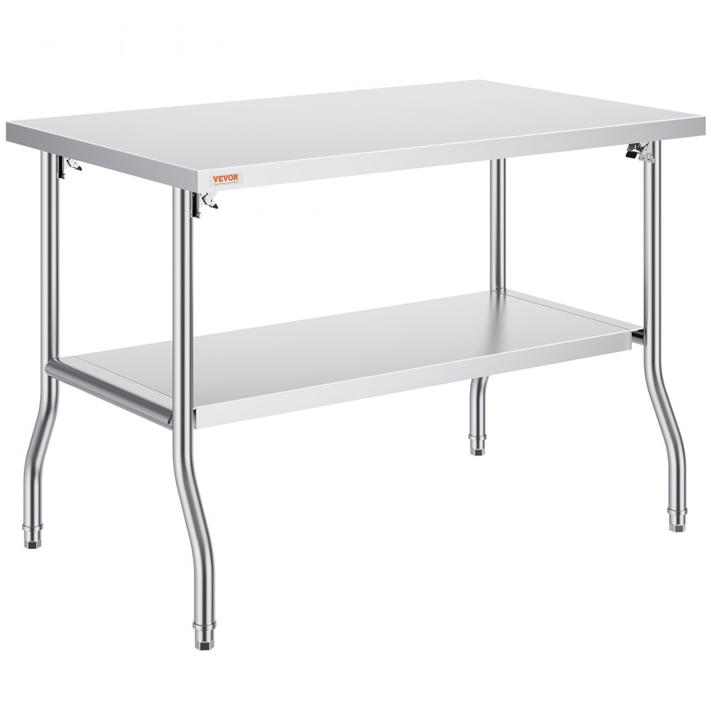 VEVOR commercial worktable with stainless steel top and lower shelf.