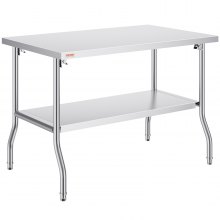 VEVOR Commercial Worktable Workstation 48x30 Inch Folding Commercial Prep Table, Double-Shelf Stainless Steel Folding Table, Kitchen Work Table with 772 lbs Load Silver Stainless Steel Kitchen Island
