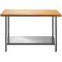 VEVOR Maple Top Work Table, Stainless Steel Kitchen Prep Table Wood, 36 x 30 Inches Metal Kitchen Table with Lower Shelf and Feet Stainless Steel Table for Prep & Work Outdoor Prep Table for Kitchen