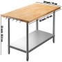 VEVOR Maple Top Work Table, Stainless Steel Kitchen Prep Table Wood, 36 x 30 Inches Metal Kitchen Table with Lower Shelf and Feet Stainless Steel Table for Prep & Work Outdoor Prep Table for Kitchen