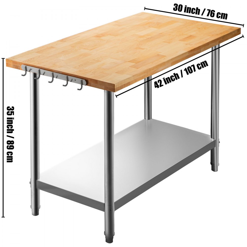 Vevor Maple Top Work Table Kitchen Prep Table Wood 42 X 30 In Stainless Steel