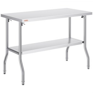Commercial Worktable Workstation 48 x 24 Inch Folding Commercial Prep Table, Heavy-duty Stainless Steel Folding Table with 772 lbs Load,...