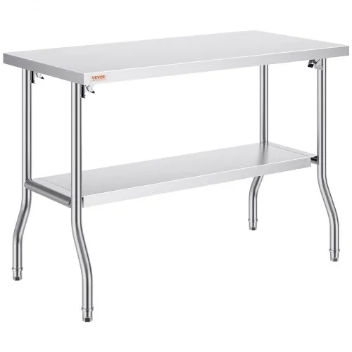 VEVOR Commercial Worktable Workstation 121.9x61 cm Folding Commercial Prep Table, Heavy-duty Stainless Steel Folding Table with 350.2 kg Load, Kitchen Work Table, Silver Stainless Steel Kitchen Island