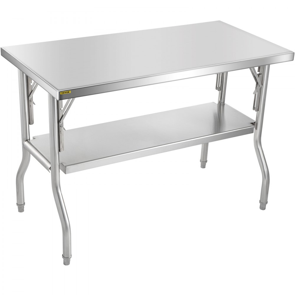 VEVOR Commercial Worktable Workstation 48 x 24 Inch Folding Commercial Prep  Table, Heavy-duty Stainless Steel Folding Table with 772 lbs Load, Kitchen