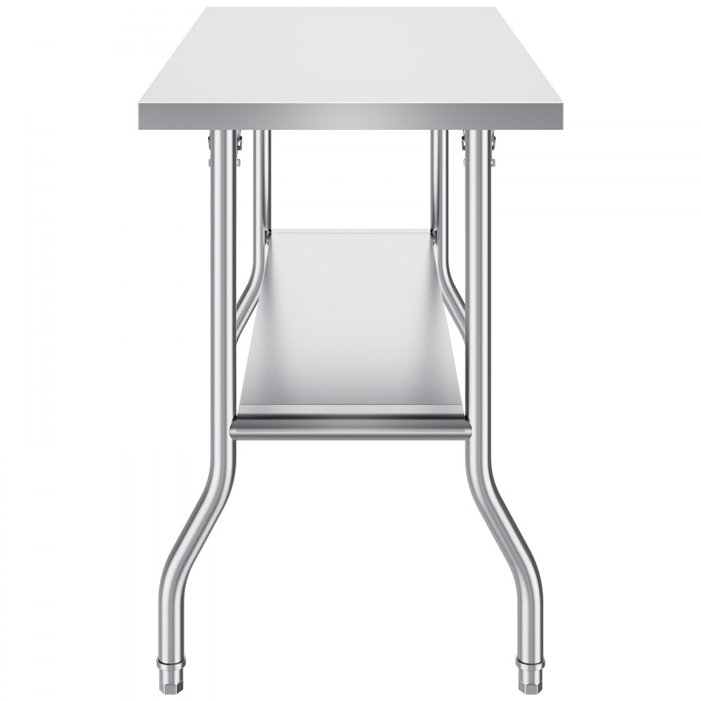 stainless steel VEVOR commercial worktable with a lower storage shelf.