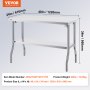 VEVOR commercial worktable with dimensions and weight displayed