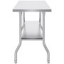 stainless steel VEVOR commercial worktable with a lower storage shelf.