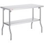 VEVOR commercial worktable with undershelf and stainless steel legs.