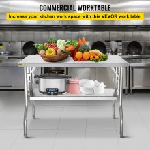 VEVOR Commercial Worktable Workstation Folding Commercial Prep Table 1220x610 mm