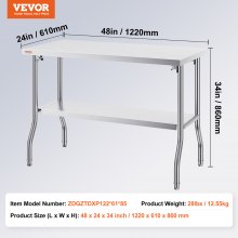 VEVOR 48 x 24 Inch Commercial Worktable Workstation, Folding Commercial Prep Table, Heavy-duty Stainless Steel Folding Table with 772 lbs Load, Kitchen Work Table, Silver Stainless Steel Kitchen Islan