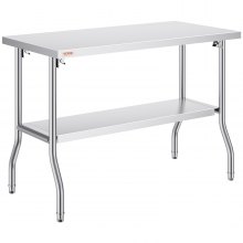 VEVOR Commercial Worktable Workstation 48 x 24 Inch Folding Commercial Prep Table, Heavy-duty Stainless Steel Folding Table with 772 lbs Load, Kitchen Work Table, Silver Stainless Steel Kitchen Island