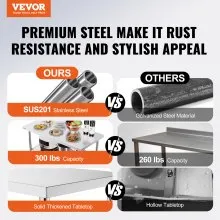 VEVOR Commercial Worktable Workstation 48 x 24 Inch Folding Commercial Prep Table, Heavy-duty Stainless Steel Folding Table with 300 lbs Load, Kitchen Work Table, Silver Stainless Steel Kitchen Island