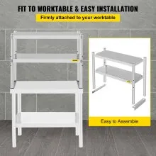 VEVOR Double Overshelf, Double Tier Stainless Steel Overshelf, 30 in. L x 12 in. W Double Deck Overshelf, Height Adjustable Overshelf for Prep & Work Table in Kitchen, Restaurant