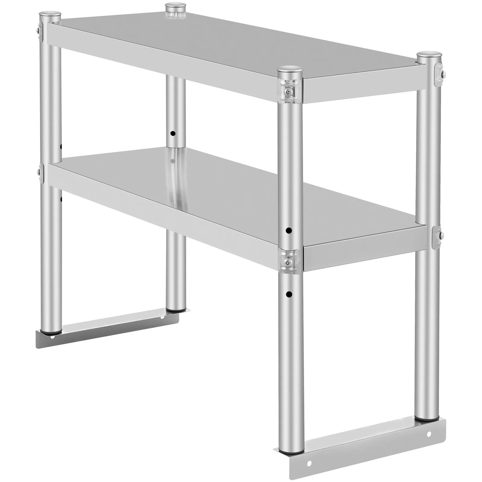 stainless steel VEVOR double overshelf with two tiers and sturdy frame.