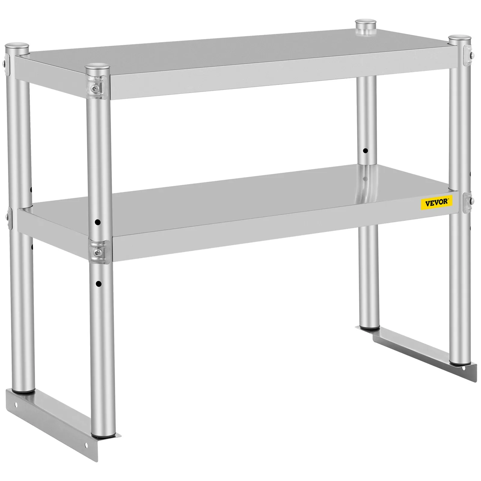 stainless steel VEVOR double overshelf with two tiers and sturdy structure.
