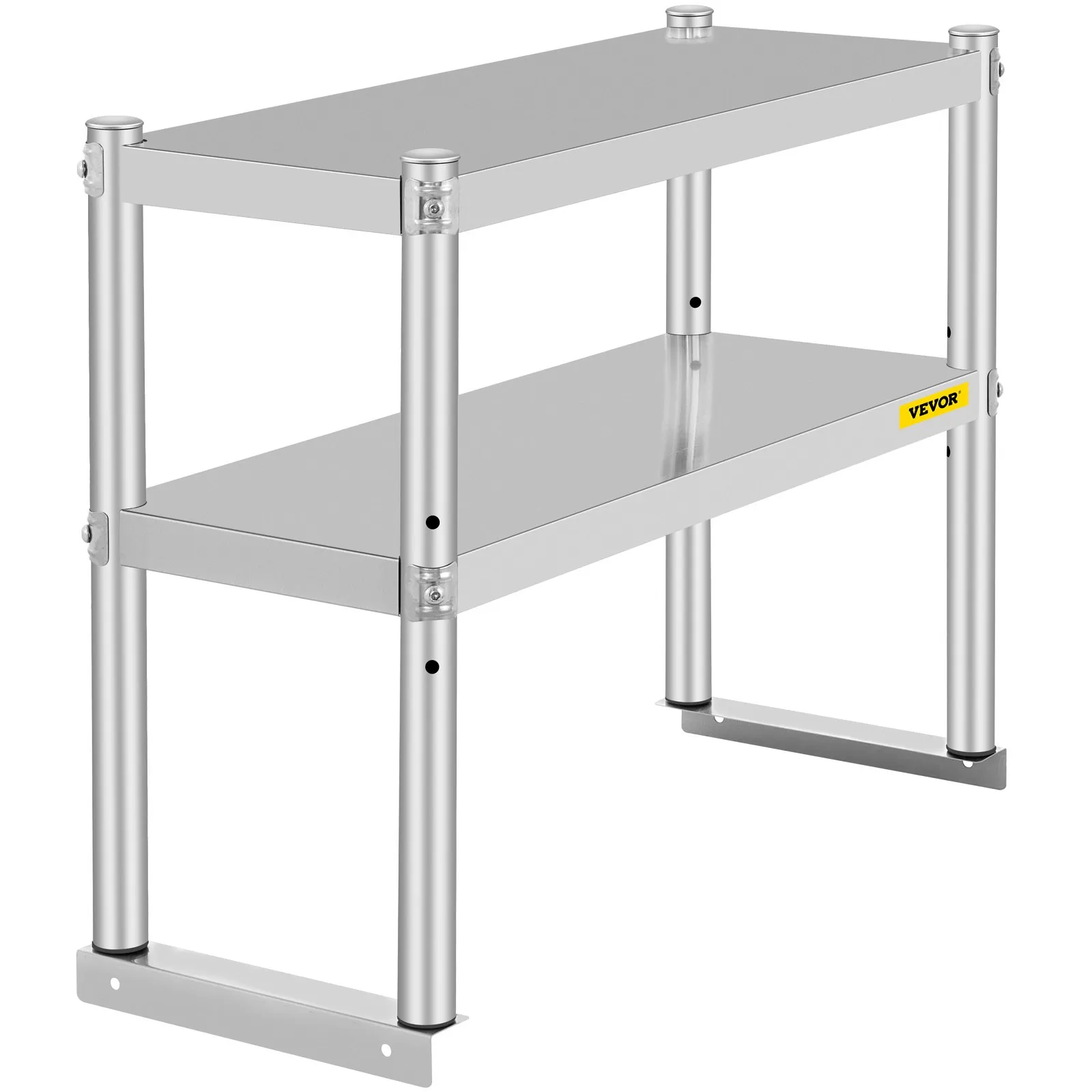 VEVOR double overshelf with stainless steel construction and adjustable height.