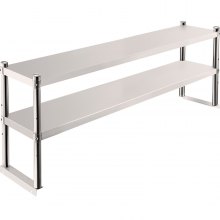 VEVOR Double Overshelf, Double Tier Stainless Steel Overshelf, 36 in. Length x 12 in. Width Double Deck Overshelf, Height Adjustable Overshelf for Prep & Work Table in Kitchen, Restaurant and Workshop