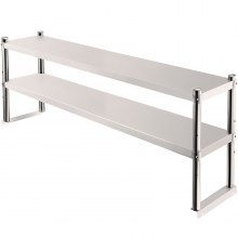 VEVOR Double Overshelf, Double Tier Stainless Steel Overshelf, 36 in. Length x 12 in. Width Double Deck Overshelf, Height Adjustable Overshelf for Prep & Work Table in Kitchen, Restaurant and Workshop