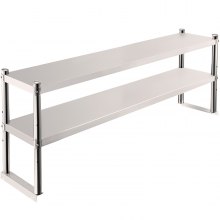 VEVOR Double Overshelf, Double Tier Stainless Steel Overshelf, 36 in. Length x 12 in. Width Double Deck Overshelf, Height Adjustable Overshelf for Prep & Work Table in Kitchen, Restaurant and Workshop