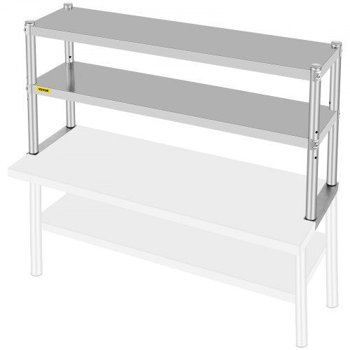 VEVOR Double Overshelf, Double Tier Stainless Steel Overshelf, 48 x 12 x 24 in Double Deck Overshelf, Height Adjustable Overshelf for Prep & Work Table in Kitchen, Restaurant
