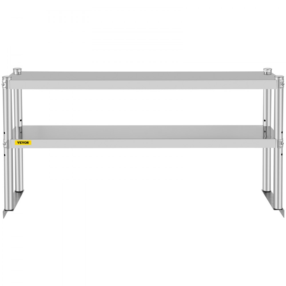 VEVOR Double Overshelf, Double Tier Stainless Steel Overshelf, 48 x 12 x 24 in Double Deck Overshelf, Height Adjustable Overshelf for Prep & Work Table in Kitchen, Restaurant