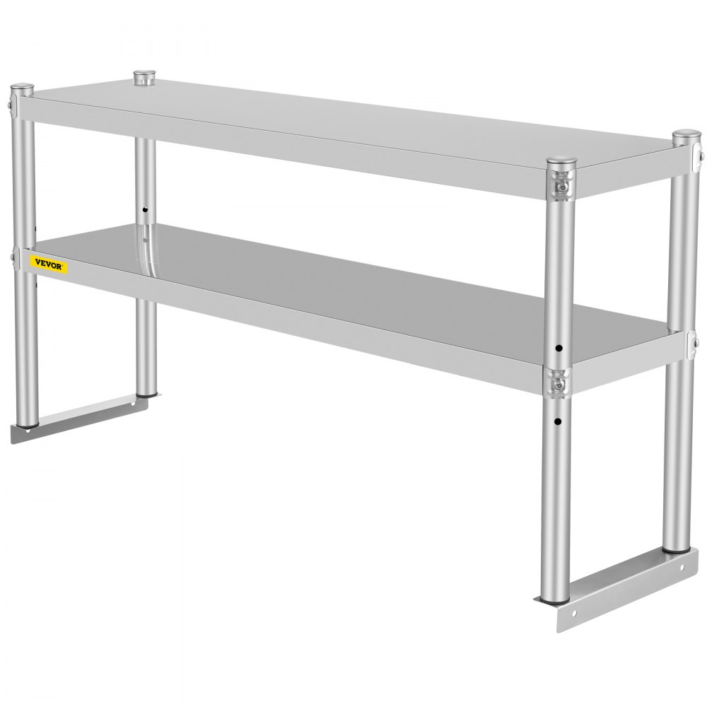 VEVOR Double Overshelf, Double Tier Stainless Steel Overshelf, 48 x 12 x 24 in Double Deck Overshelf, Height Adjustable Overshelf for Prep & Work Table in Kitchen, Restaurant