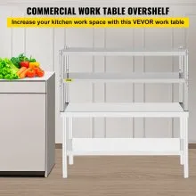 VEVOR Double Overshelf Stainless Steel Overshelf 2-Tier 12" x 48" for Prep Table
