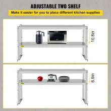 VEVOR Double Overshelf Stainless Steel Overshelf 2-Tier 12" x 48" for Prep Table