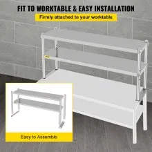 VEVOR Double Overshelf Stainless Steel Overshelf 2-Tier 12" x 48" for Prep Table
