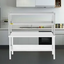 VEVOR Double Overshelf Stainless Steel Overshelf 2-Tier 12" x 48" for Prep Table