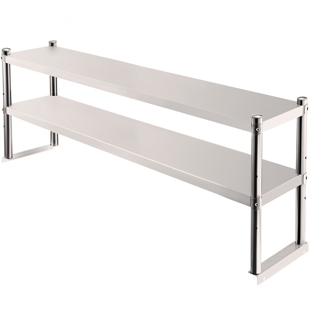 stainless steel VEVOR double overshelf with two tiers for kitchen storage.