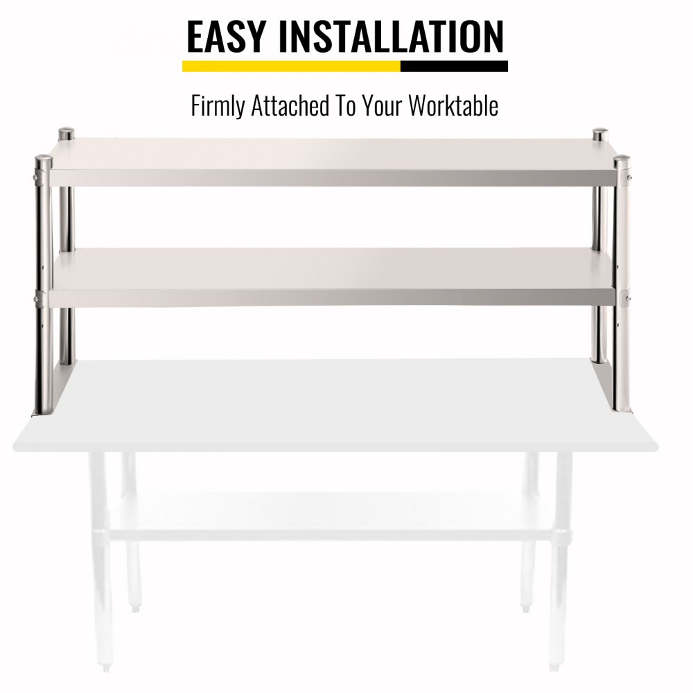 VEVOR Double Overshelf, Double Tier Stainless Steel Overshelf, 60 in. Length x 12 in. Width Double Deck Overshelf, Height Adjustable Overshelf for Prep & Work Table in Kitchen, Restaurant and Workshop