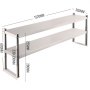 VEVOR double overshelf stainless steel with dimensions marked in millimeters.